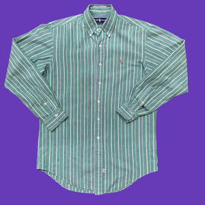 Polo Ralph Lauren Vintage 80's Striped Green Purple Button Down Shirt Men's L